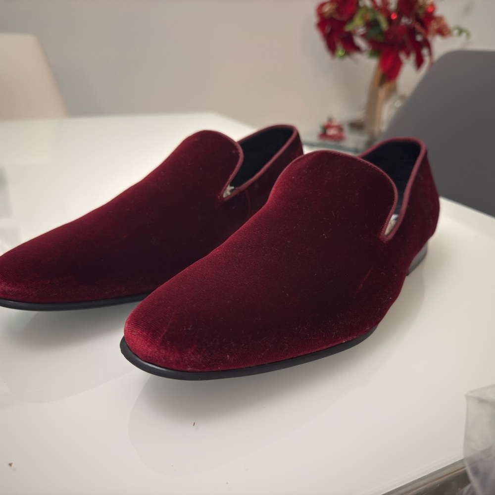 Burgundy Velvet Slip-On Shoes